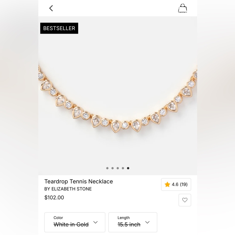 Elizabeth Stone Gold Teardrop Tennis Necklace | white crystals with gold